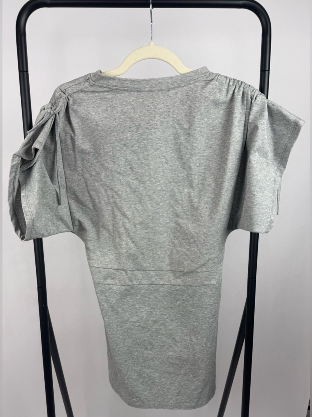 ASTRID Gray Knit Dress XS Ruched Sleeve Short Sleeve Italy EUC - Picture 3 of 5